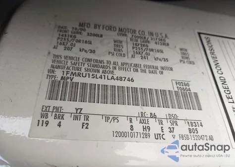 2001 Ford Expedition Xlt z USA, uszkodzony, nr VIN 1FMRU15L41LA48746